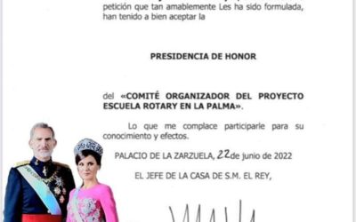 La  Casa Real Española acepta la presidencia de Honor en el comité organizador del proyecto Escuela Rotary La Palma