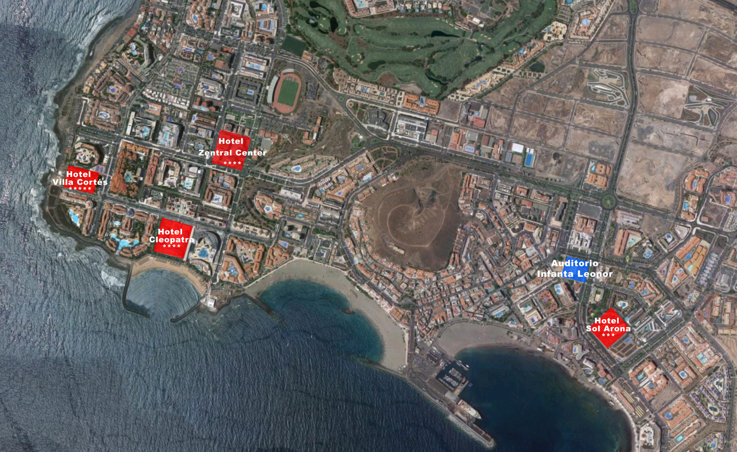 Mapa de localización de hoteles y Auditorio Infanta Leonor