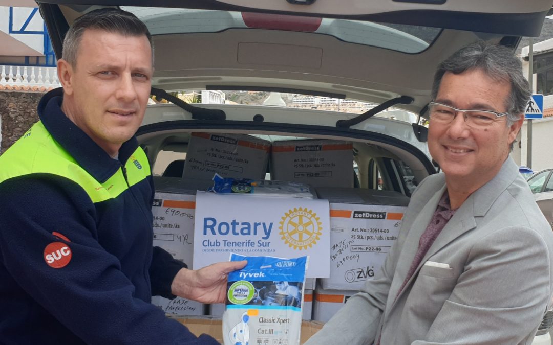 Los Rotarios del Sur de Tenerife aportan material de protección personal para las ambulancias de urgencias.