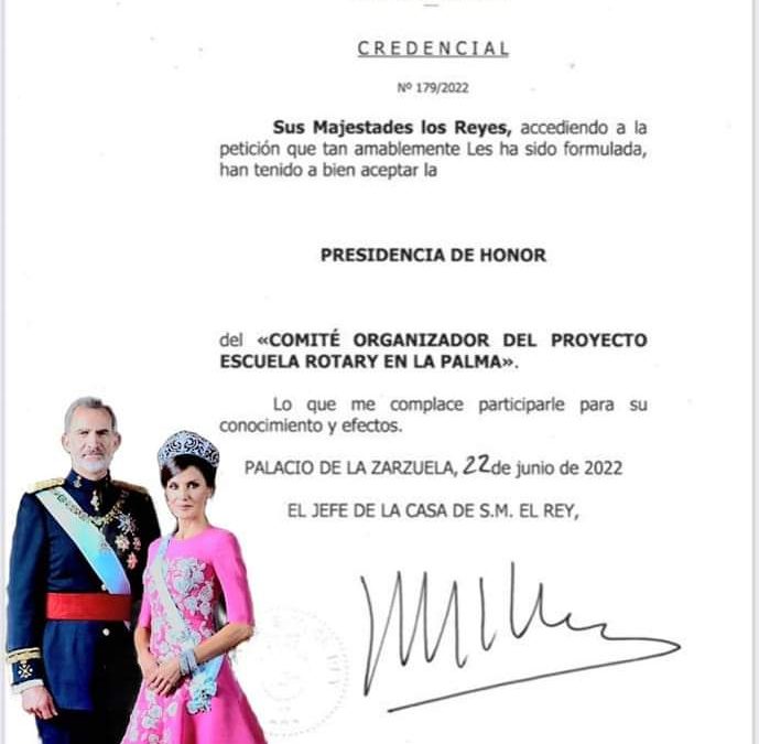 La Casa Real Española acepta la presidencia de Honor en el comité organizador del proyecto Escuela Rotary La Palma
