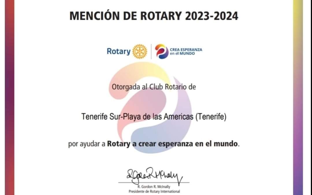 Recibimos nuevamente la MENCION DE ROTARY