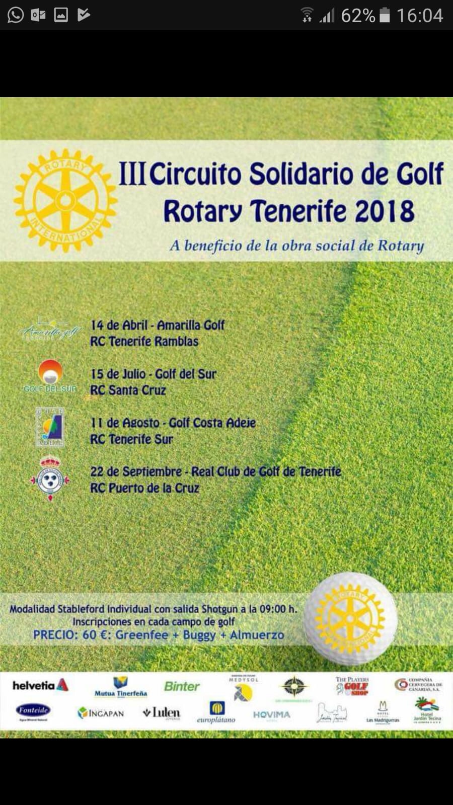 Este sábado 22 de octubre ha tenido lugar el ultimo torneo del III Circuito Solidario de Golf Rotary Tenerife 2018