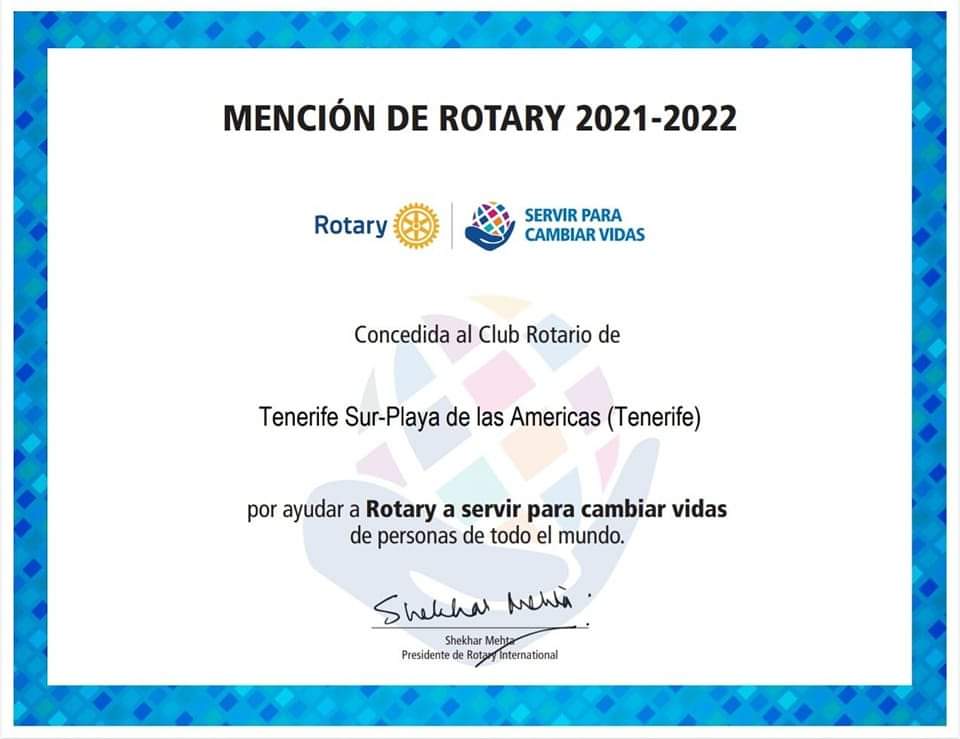 Máxima distinción de Rotary Internacional al club Rotario del Sur de Tenerife